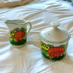 Vintage 1970s Psychedelic Mushroom Cream & Sugar Set